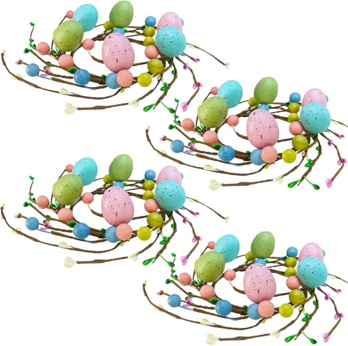 Winlyn 4 Pcs Easter Egg Candle Rings Wreaths Spring Egg and Pip Berry Candle Rings Artificial Easter Egg Candle Holder Mini Wreaths 9.5 Wide for Easter Spring Holiday Home Kitchen Table Centerpiece