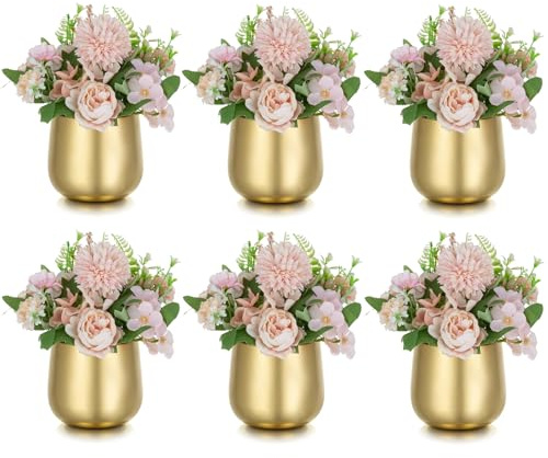 NUPTIO Small Gold Vases for Centerpieces: 6 Pcs 3.94 inch Flower Trumpet Vase Vintage Compote Vase Metal Urn Planter Plant Pots Flowers Bowls Pedestal for Wedding Party Table Centerpiece Decorations