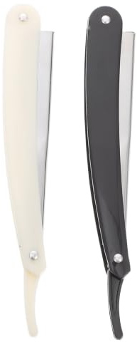 Rasoir Manuel pour Hommes Men en Métal, Lot de 2, Noir Blanc | Chic Style Ancien, Garde Incluse à Ouverture Facile, pour Barbiers, Domicile, Barbe Courte et Pattes