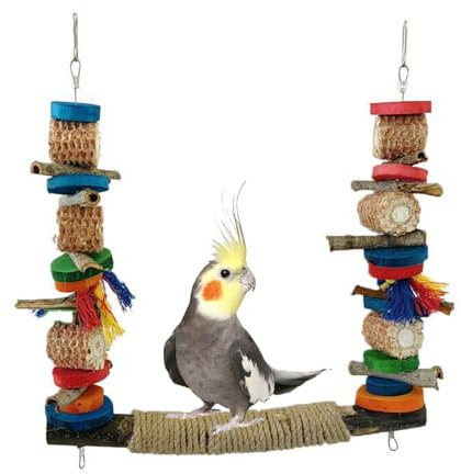 Holz Vogelschaukel Sitzstange Spielzeug Holz Haustier Vogel Schaukel Papagei Hängeschaukel Spielzeug Haustier Vogelkäfig Schaukel Kletterspielzeug Vogelstange Kauspielzeug für Wellensittiche Sittiche
