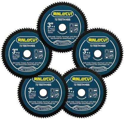 Mini lama HSS 75 mm – MINLAYCUT 72T 10 mm foro dischi da taglio 5 pezzi 3 pollici per legno, rame, alluminio, plastica e metallo morbido