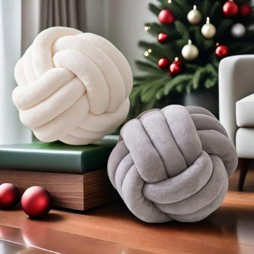 FSRONGXI 2 Pcs Knotenkissen Kugeln Nette Ästhetische Dekorative geknotete Kugel Wurf Kissen für Bett Ästhetische Couch Runde Küssen für Home Decor Wohnzimmer 20cm