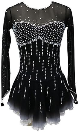 JRUIA Eiskunstlauf Trainingskleidung Für Mädchen Gradient Schwarzes Halo Färben Eislauf Performance Kleid Rollschuhrock Klassischer Gymnastikanzug,Schwarz,XXL
