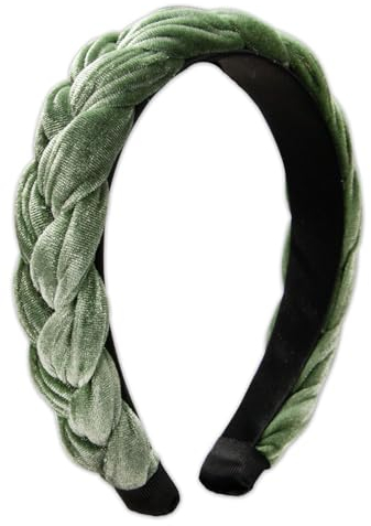 Alpenflüstern Trachten-Haarreif Samt Flechtoptik - Damen Haarschmuck rutschfest, Haarband geflochten fürs Dirndl ADV132 (salbei-grün)