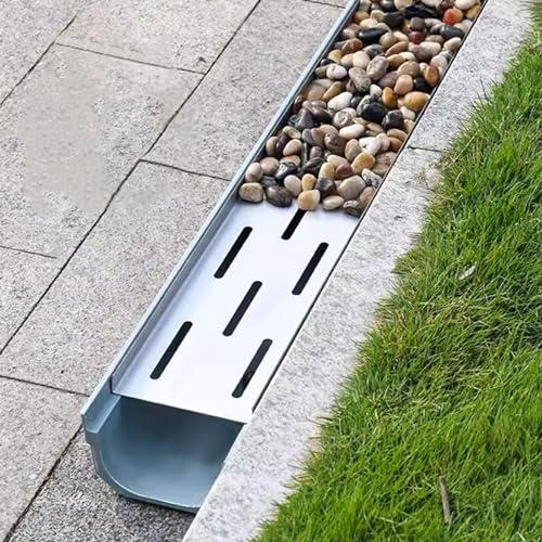 Caniveau Exterieur Système de Grille de Drain Français, Plaque de Canal D'égout Robuste avec Grill, Couverture de Drains de Tranchée Pluviale en Forme de U pour Trottoir, Crépines de Gouttière(10cmx4c