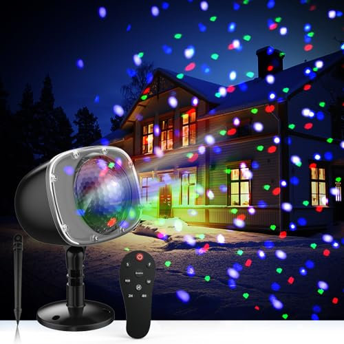 Christmas Snowfall Projector Lights Outdoor,15 Colors Holiday Rotating Falling Snow Projector with Remote Control,Waterproof Landscape Lights for Home Yard Garden Halloween Christmas Decor