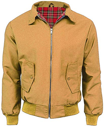 Armé- och arbetskläder Harrington jacka med tartan foder gjord gjord i Storbritannien för män med dragkedja klassisk bomber, Senap, XL