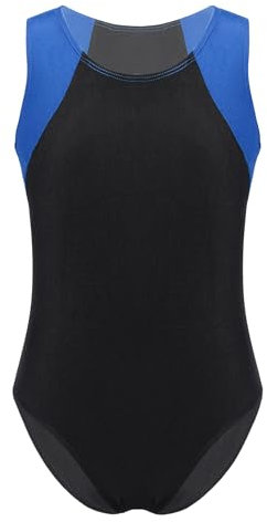 Nyeemya Kinder Jungen Ballettanzug Sportbody Ärmellos Trikot Tanz Body Gymnastik Overall Ganzanzug Turnanzug Wettbewerb Tanzkleidung Königsblau & Schwarz 122-128