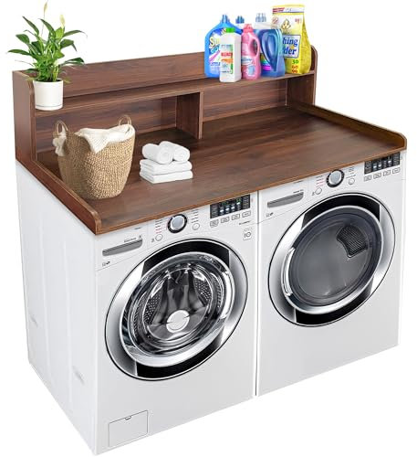 Royxen Laundry Countertop with Storage Universal Fit, Washer and Dryer Countertop with Shelf, Laundry Room Storage, 2-Tier Shelf (Walnut)