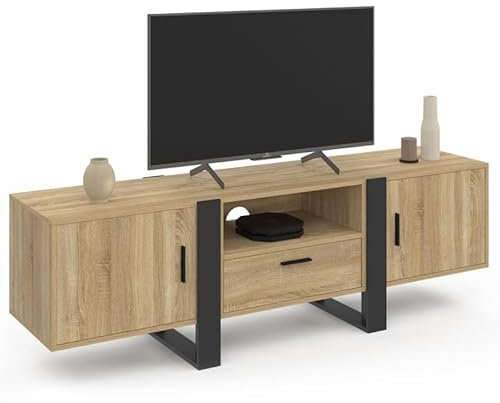 IDMarket - Meuble TV 160 cm Phoenix 3 Portes Bois et Noir
