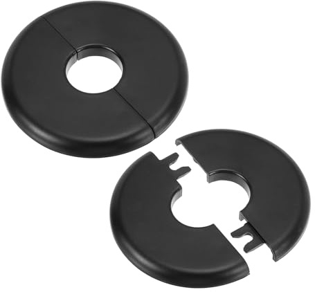 PATIKIL Wall Split Flange 0.93 (23.5mm),2 Pcs ABS Round Self-Adhesive Escutcheon Plate Buckles Water Pipe Cover for Kitchen Bathroom Arm Pipe Faucet Decoration, Black