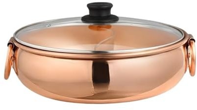 Fondue Olla Hot Pot Olla Shabu Shabu, Olla Caliente De Cobre, 2 Asas, Olla For Fideos, Hogar For Cocina De Inducción, Gas Fondue Queso(34cm)