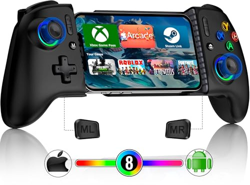 Mocagen Mobile Gaming Controller, MC2 Phone Controller for iPhone/Android/Switch/Oled/Switch 2 with Programmable/Hall Effect Joysticks & Analog Triggers/RGB Light
