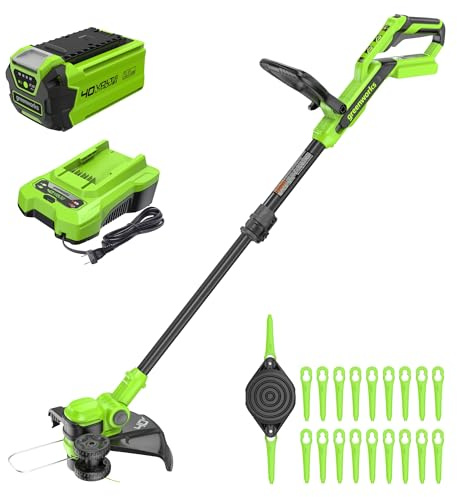 Greenworks 40V 13 Cordless String Trimmer/Weed Wacker + Edger (Includes 20 Blades), 2.0Ah Battery and Charger Included
