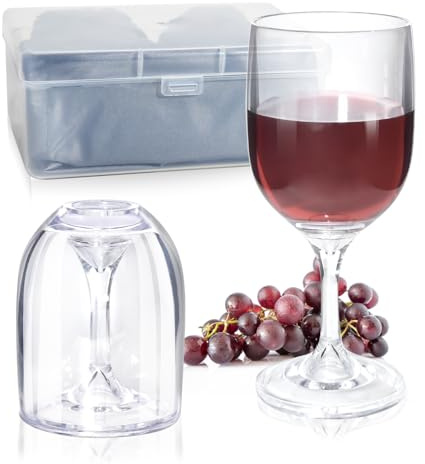 CHLJAR Set di 2 bicchieri da vino in plastica da 200 ml, con custodia impermeabile e borsa in acrilico per campeggio e picnic all'aperto