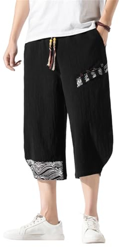 Vhersily 2025 - Pantaloni Giapponesi Uomo, Corti Taro in Lino Abbigliamento Tradizionale Giapponese con Coulisse, Estivi, Casual, Leggeri, da Spiaggia, per Jogger Yoga Palestra Trekking
