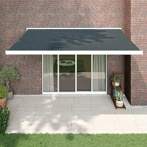 Tenda da sole retrattile 4 x 3 m, motorizzata/manuale, tettoia per esterni, balcone, tetto in tessuto e alluminio grigio, perfetta per ponti e terrazze