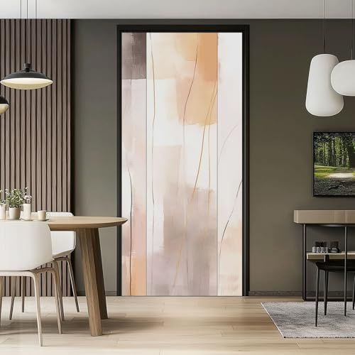 95 x 215 cm Adesivi Per Porte, Beige Astratto Arte Neutro Linee Tema Autoadesiva Carta Da Parati In Pvc Fotomurali Decorazione Poster Soggiorno Camera Da Letto Bagno Murale
