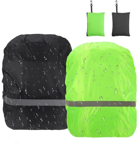 Fleymu 2X Copripioggia per Zaini 18-30L con Strisce Riflettenti | Impermeabile, Antipolvere, Resistente, Custodia di Protezione Inclusa per Trekking, Campeggio, Ciclismo