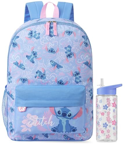 Get Trend Disney Stitch Mochila Niña con Botella Agua 500 ml, Botella Sin BPA y Mochila Escolar con Cremallera, Regalo Niña (Bleu Stitch)