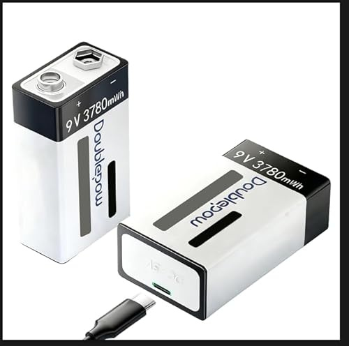 Wecaiu 9V Rechargeable Battery, 2Pcs 3780mWh High Capacity Lithium Batteries with 2 USB Cables, Idea for Smoke Detectors, Microphone, Alarms, Torches, Medical Devices etc.