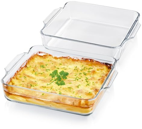 GOURMETmaxx Fuente de horno de cristal para freidora de aire caliente y horno, juego de 2 – 1500 ml cada uno | Molde rectangular | Cuenco pequeño – Preparar, cocinar, servir, molde de cristal Airfryer