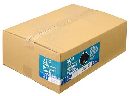 Heavy Duty Refuse Sacks 110 Litre, Pack of 200 – Extra Strong Thick Black Bin Bags, Large Capacity Waste Sacks for Home, Garden & Commercial Use