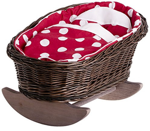 e-wicker24 Handgeflochtene Weidenwiege für Puppen – reizendes und langlebiges Puppenbettchen Puppenwiege ideal für fantasievolles Spielen Kinderzimmerdekoration Schaukelbett aus Korbgeflecht (Rot)