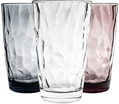 Bormioli Rocco Bicchiere Highball per Long Drink - in Vetro con Trama Effetto Diamante - Colori Assortiti - 470 ml - 6 Pezzi