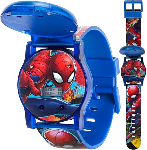 Accutime Kids Marvel Spider-Man Digital Quartz Plastic Watch for Boys & Girls with LCD Display, Blue (Model: SPD4493)