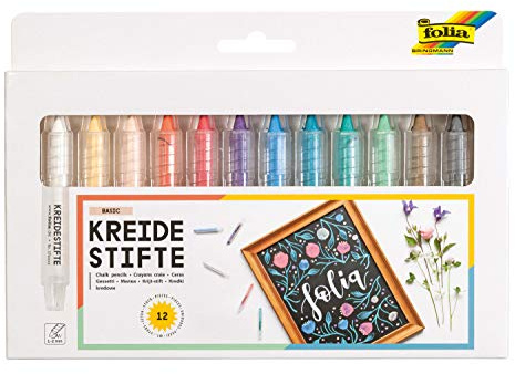 folia 371209 - Juego de rotuladores de tiza (12 unidades, 12 colores diferentes, para pintar sobre pizarra, vidrio, papel y otras superficies lisas)