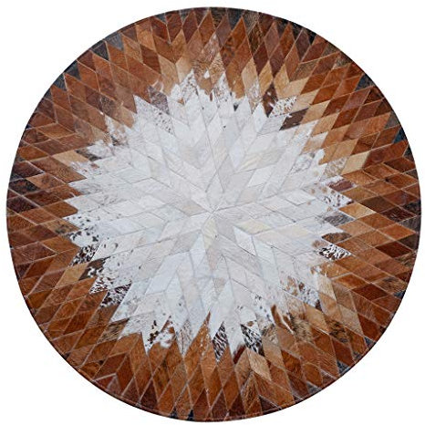 Teppich Kuhfell Patchwork, Europäische Runde Kunstleder Nähte Teppich Geometrisches Muster Langlebig Rutschfeste Leicht zu Reinigen Nachttisch Sofa Couchtisch Couchtisch Matte Dekoration