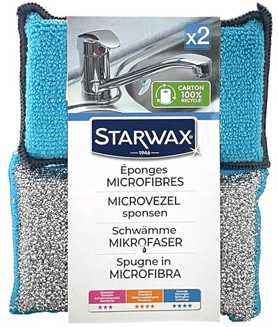 STARWAX - éponges microfibres x2 - utilisables pour toutes les surfaces de la maison -Absorbantes, résistantes et essuyantes - dépoussiérer - nettoyer sans rayer - fibres en polyester et polyamide