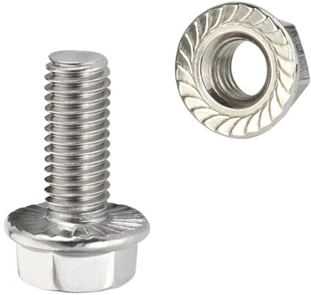 M8-1.25 x 12mm Flanged Hex Head Bolts Hexagon Screws with Serrated Flange Nuts, Fully Threaded, Stainless Steel 304, 15 Sets