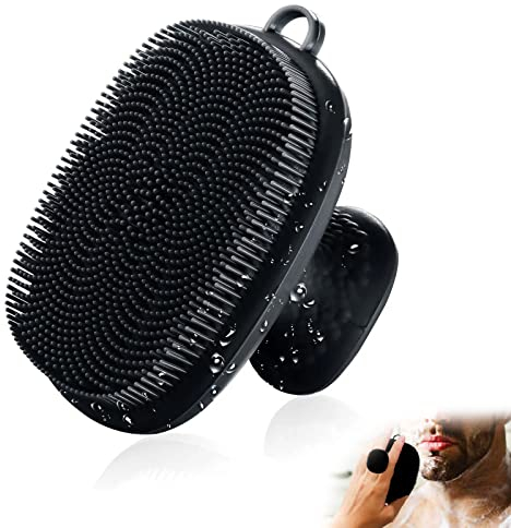 VWMYQ Scrubber per il viso, in silicone, da uomo, spazzola per la pulizia del viso, spazzola per il lavaggio del viso in silicone, impermeabile, per la cura della pelle, esfoliante, colore nero