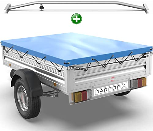Tarpofix® Anhängerplane 207 x 114 cm + 1x Planenbügel | Anhänger Plane Flachplane aus PVC PLANENMATERIAL | Verstärkte Stema Anhänger Plane für 750kg PKW Hänger | Abdeckplane + Flachplanenbügel | Blau