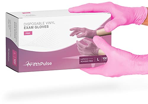 Pink Vinyl Disposable Gloves - Large, 100 Pack - Latex & Powder Free Medical, Surgical & Cleaning Gloves - 3 Mil Thickness