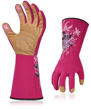 Vgo... Gants de jardinage pour femmes, gantelet d'élagage, manches longues, anti-épines, puncture protection, avant-bras long, écran tactile (SL7445,Violet,9/L,1Paire)