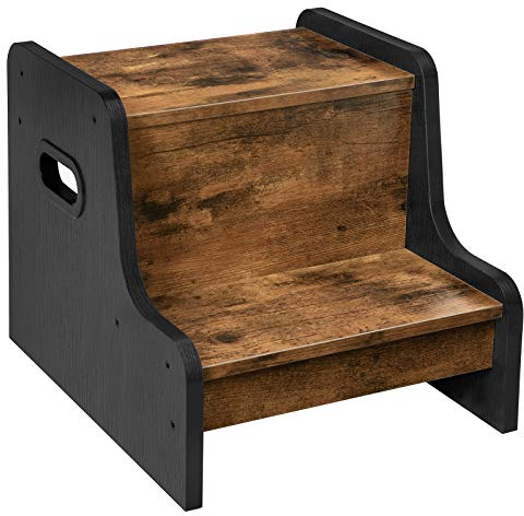 HOOBRO Tritthocker für Kinder, Tritt-Schemel, Kinderschemel mit 2 Stufen, mit Antirutschmatte und Griff, multifunktional, für Badezimmer, Küche, Kinderzimmer, Dunkelbraun-Schwarz EBF01JD01G1