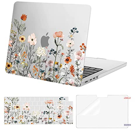 MOSISO Kompatibel mit MacBook Pro 14 Zoll Hülle M5 M4 M3 M2 M1 2026-2021 | Gartenblumen Hartschale&Tastaturschutz&Displayschutz A3427 A3426 A3434 A3112 A3185 A3401 A2918 A2992 A2779 A2442, Transparent
