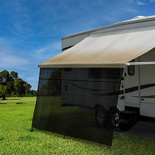 RecPro RV Awning Sun Shade Kit Screen with Zipper Kit | 11' - 21' Width Options | 8' and 9' Drop | Black Mesh UV Blocker | RV Awning Shade (17' x 9' (Actual Width 15' 11½))