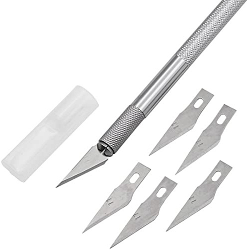 EWANTO 50 escalpelos, incluye 250 cuchillas de repuesto y tapa protectora para manualidades, cuchillo de tallar, cuchillo de manualidades, cuchillo de hobby, juego de cortapelos para manualidades,