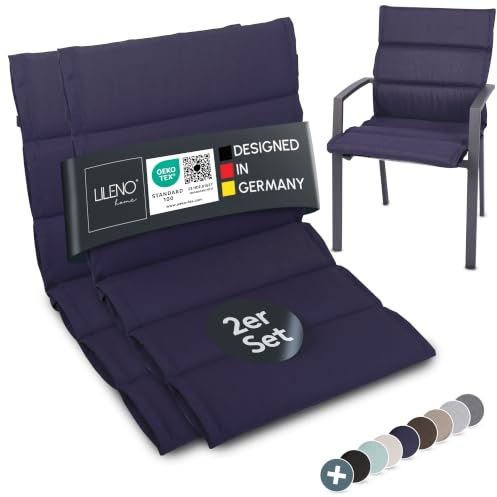 LILENO HOME Gartenstuhl Auflagen als [2er Set - Niedriglehner] in | Dunkelblau - bequeme Liegen als Sitzauflagen für Gartenmöbel - Stuhlkissen für Gartenstühle und Klappstühle