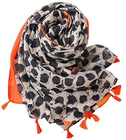 FAIRYGATE Schal damen herren Orangefarbener Schal mit schwarzem Tupfenmuster groß XXL Schals Warmes Frauen Elegante Leichte Lange Stole 68008