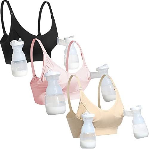 GXXGE Nursing Bra Support Pumping Bra Hands Free All in One Maternity Bra Comfortable Breast No Pad Pumps Bra Black Nude Pink Large