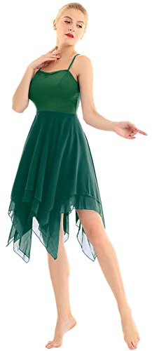 CHICTRY Ragazza Donna Vestito da Danza Classica Lirica Balletto Leotard Body da Ginnastica Abito da Ballo Contemporaneo Dancewear Senza Manica Elegante Allenamento Spettacolo Verde B S