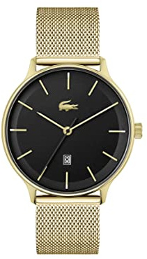 Lacoste Analog Quarzuhr für Herren Kollektion Club mit Goldfarben Edelstahl-Mesh-Gliederarmband - 2011224