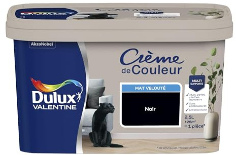 Dulux Valentine Crème de Couleur - Peinture multi-supports intérieure - Mat Noir 2,5 L