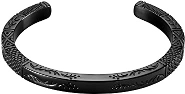 Murtoo Bracciale da Uomo Potere di Poseidone Intagliato con Squame di Pesce, Piantine e Onde Marine Bracciale da Donna e Uomo Moda Greca Fatto a Mano (22.5cm, Nero)