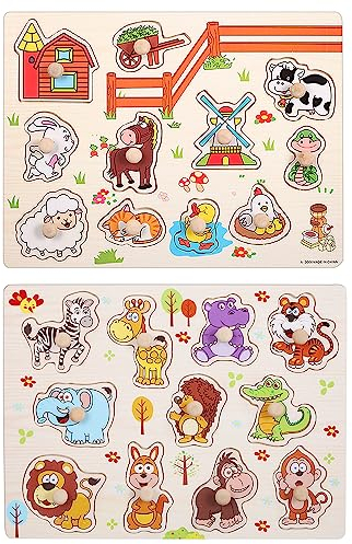 DAGORD Holzpuzzle Tiere Baby Spielzeug Puzzle ab 1 2 3 Jahre Montessori Spielzeug Steckpuzzle Holz Bauernhof mit Großen Holzknöpfen zum Greifen Lernspielzeug für Jungen und Mädchen Kindergeschenke